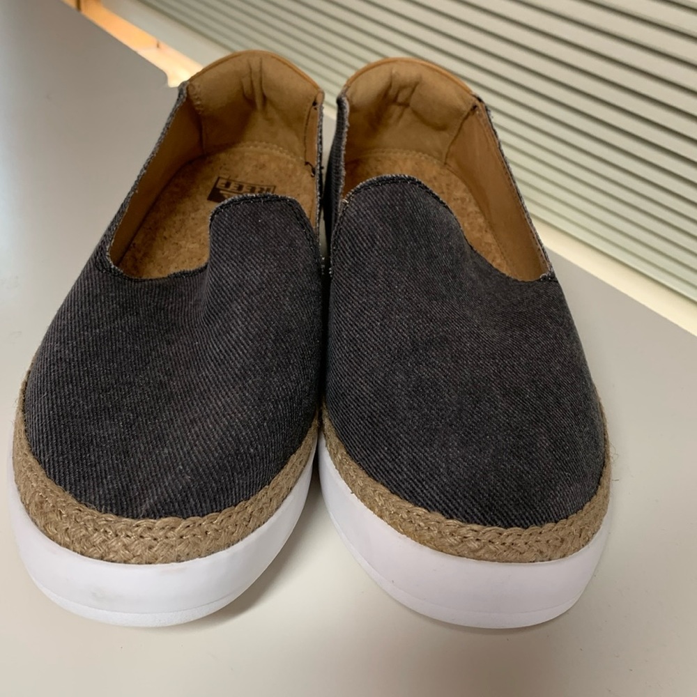 REEF Cushion Sunrise Women's Black Denim Fabric Slip-on Sneakers NEW 9.5